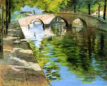  Merritt Art - Reflections aka Canal Scène impressionnisme William Merritt Chase paysage ruisseaux